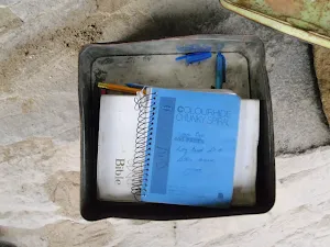 Inside the log book box in Attic Cave