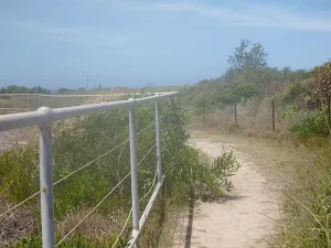 Metal railing on the coastal walk in the Wallarah Pennisula