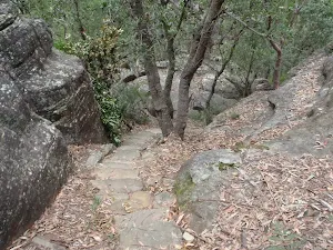 Stairs down through rock formations