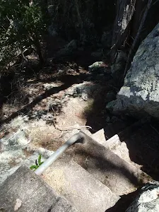 Track down and under cliffs