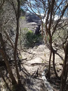 View down to rocks