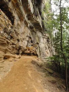 Right up close to the base of the cliff