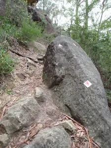 Marker on rock along track