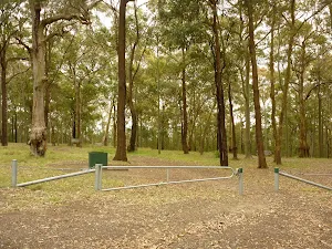 Locked gate and green track marker near Mt Sugarloaf car park