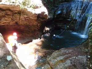 Canyoners in the pool below Empress Falls