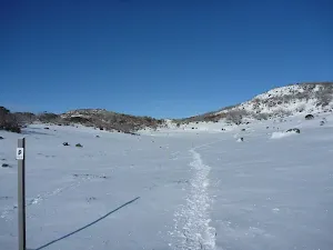 Snowshoeing up the wide valley