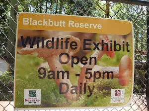 Blackbutt Reserve 'Wildlife Exhibits' sign in Carnley Ave Reserve