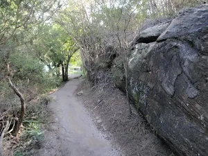 Walking beside rock wall